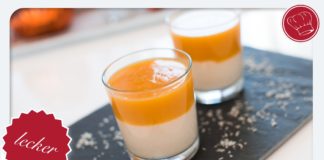 Kokos-Grießtraum mit gelber Grütze